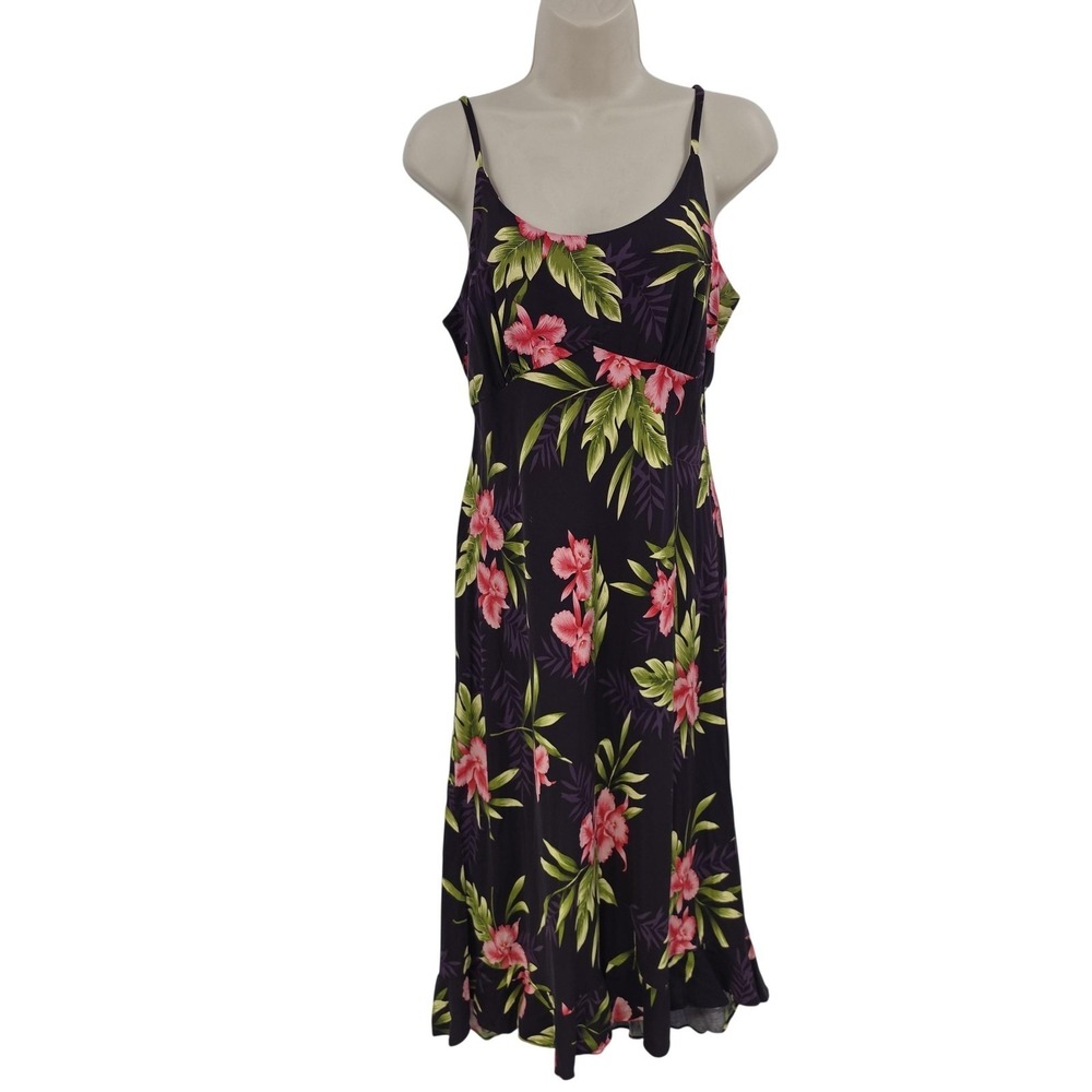 VTG Hawaii Dress Women M Purple Floral Hawaiian Midi Sundress Two Palms Tropical